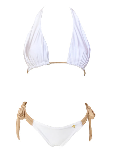 Trish Halter Top & Tie Side Bottom - White - Regina's Desire Swimwear